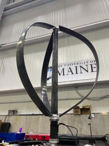 Carbon-fiber troposkein VAWT rotor on the test stand